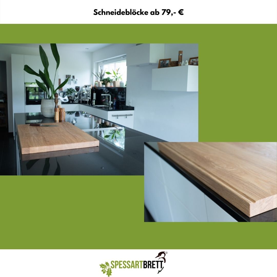 Designer Küche mit Eiche Schneideblock auf der Kücheninsel