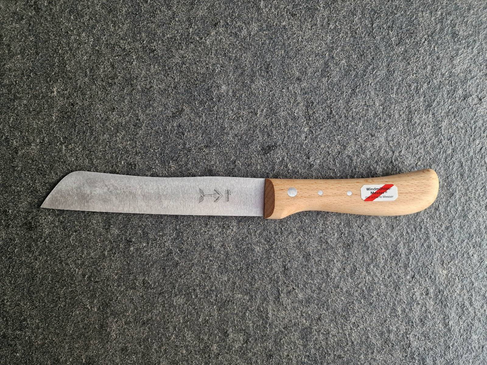 Windmühlenmesser Hamburger Brotmesser mit Rotbuche Griff.