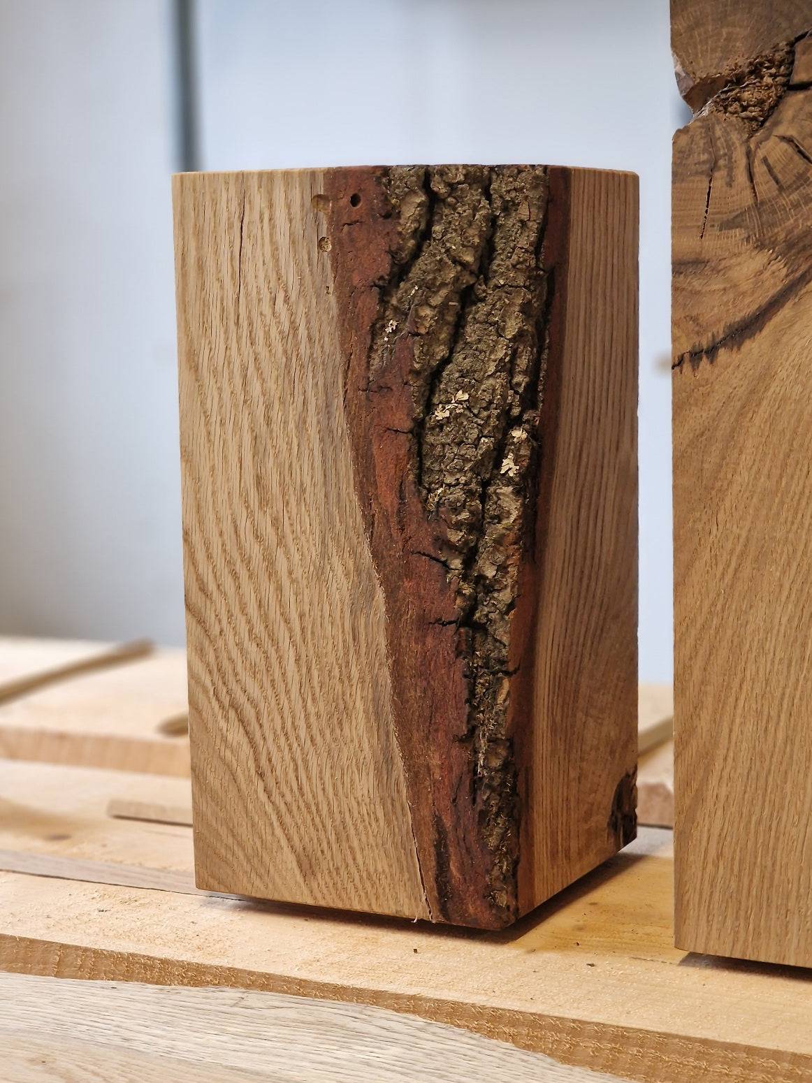 Eichenklotz aus dem Spessart mit Rinde.