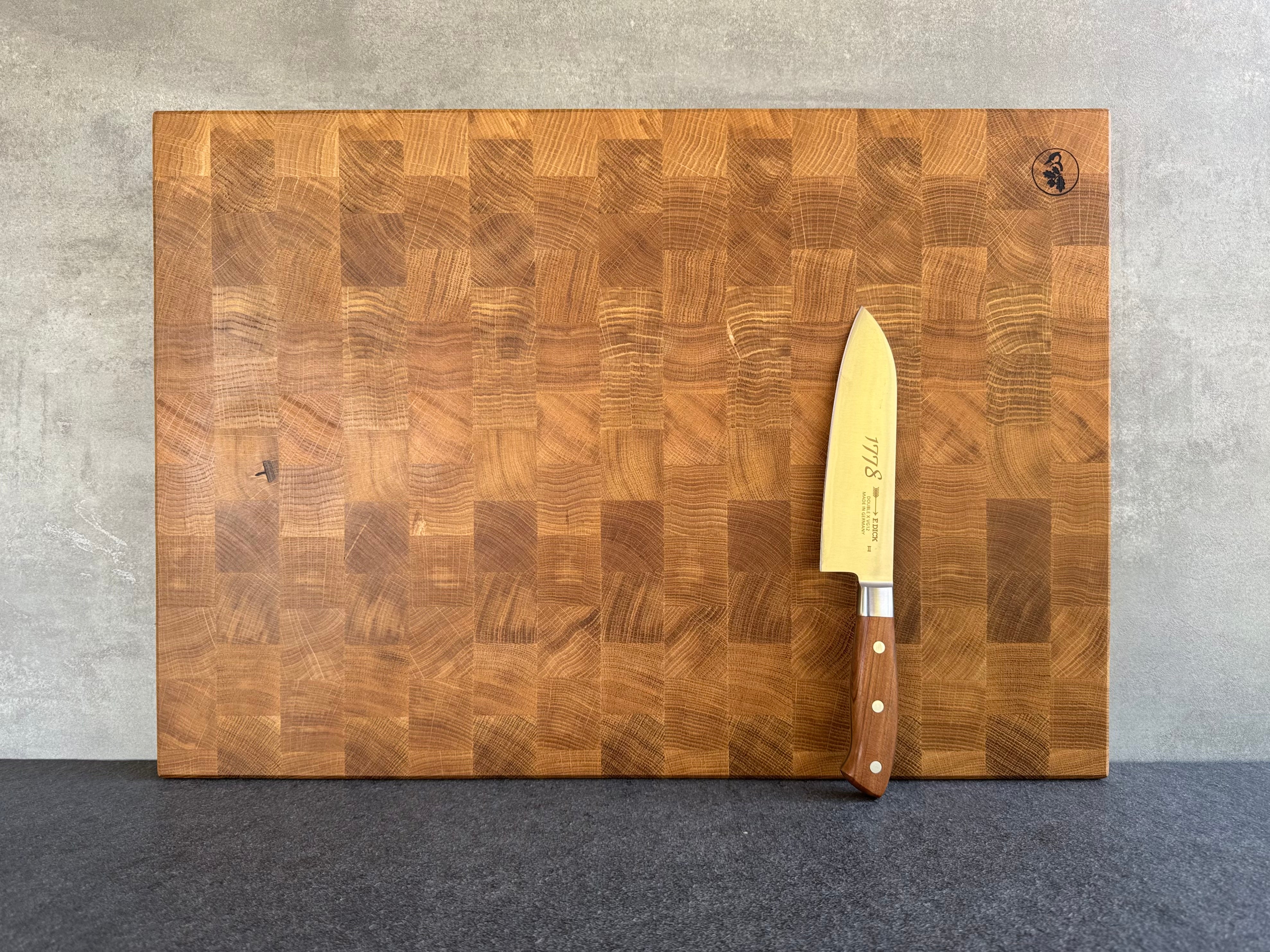 Stirnholz Schneideblock mit Griffmulden, Eiche