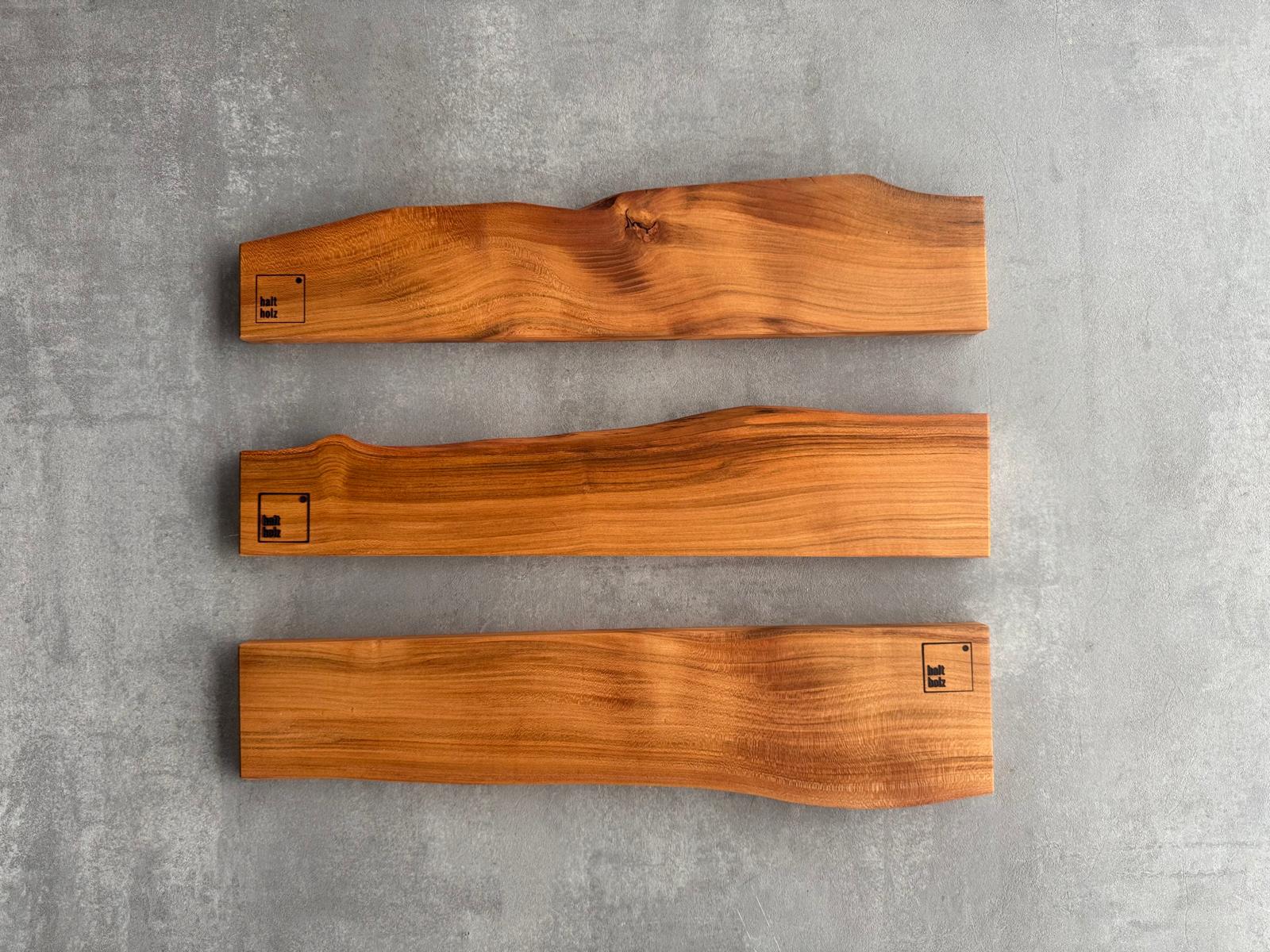 3 verschiedenen Messerleisten mit Baumkante aus Kirschbaum