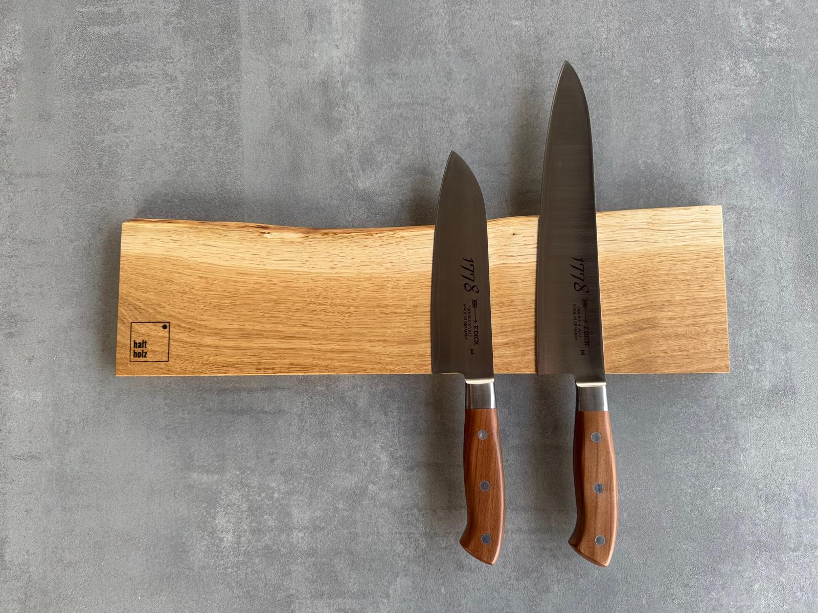 Messerleiste aus massiver Eiche mit Baumkante, mit starken Magneten