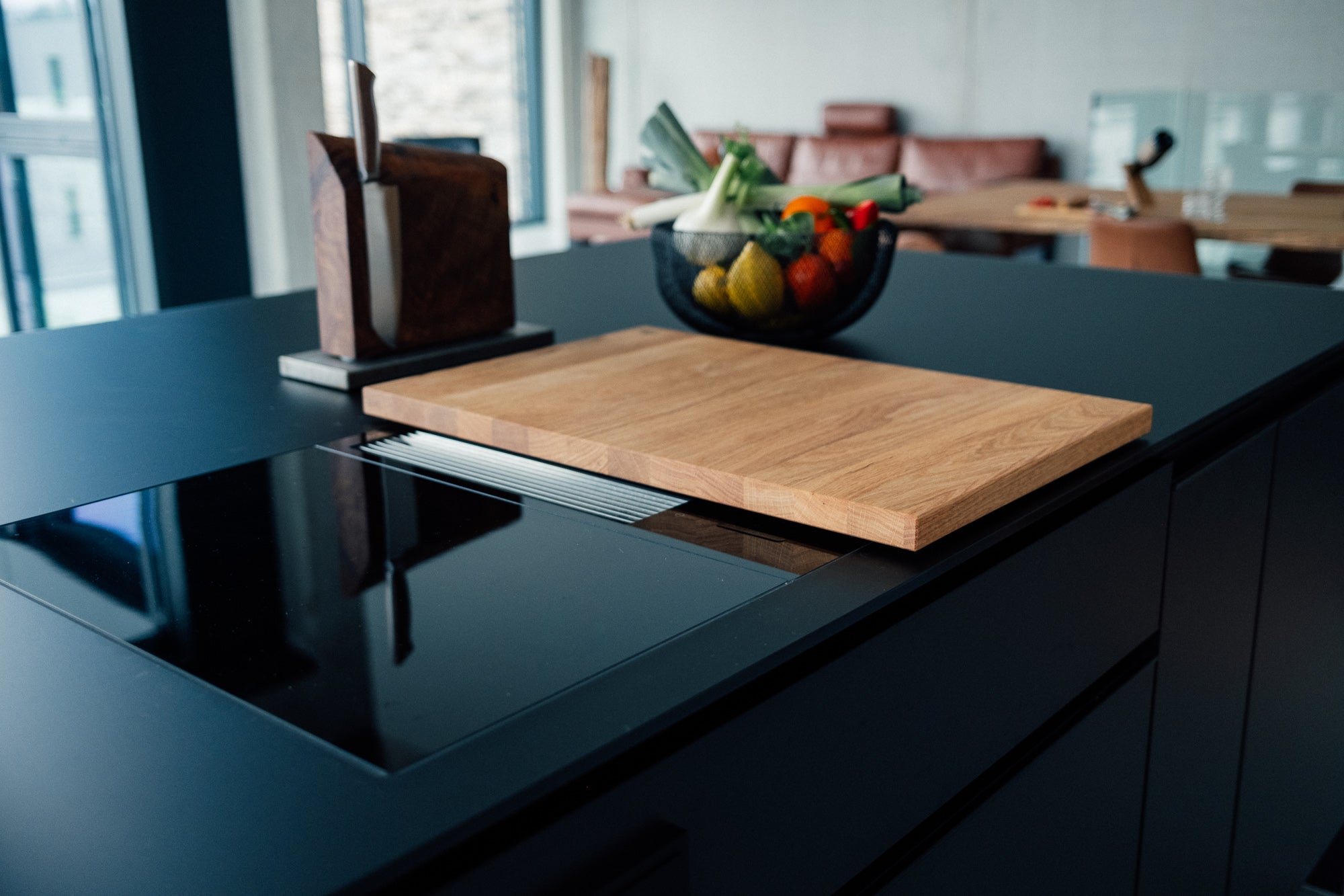 Halbe Ceranfeldabdeckung / Herdabdeckung, ohne Anschlagleiste, Eiche - Spessartbrett