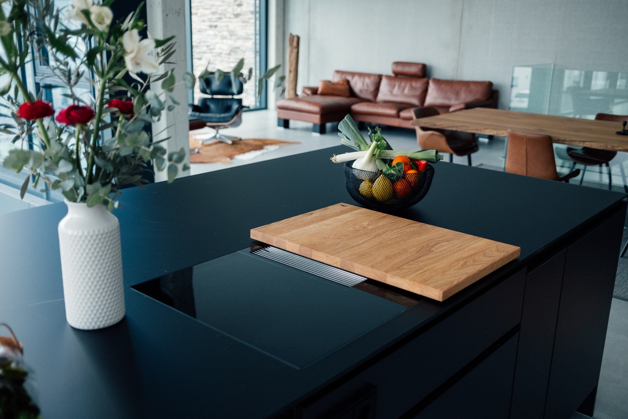 Halbe Ceranfeldabdeckung / Herdabdeckung, ohne Anschlagleiste, Eiche - Spessartbrett