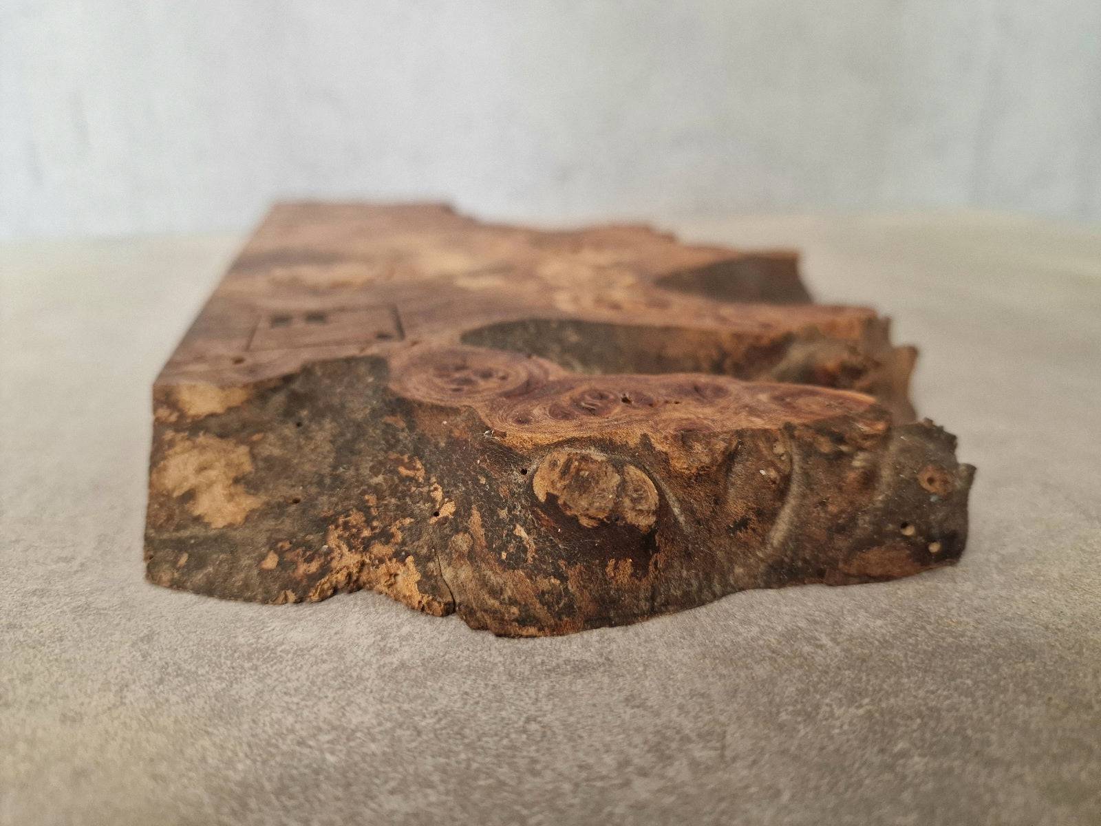 Ansicht der Rinde im Detail, von einem magnetischen Messerhalter aus massiver Rüster.