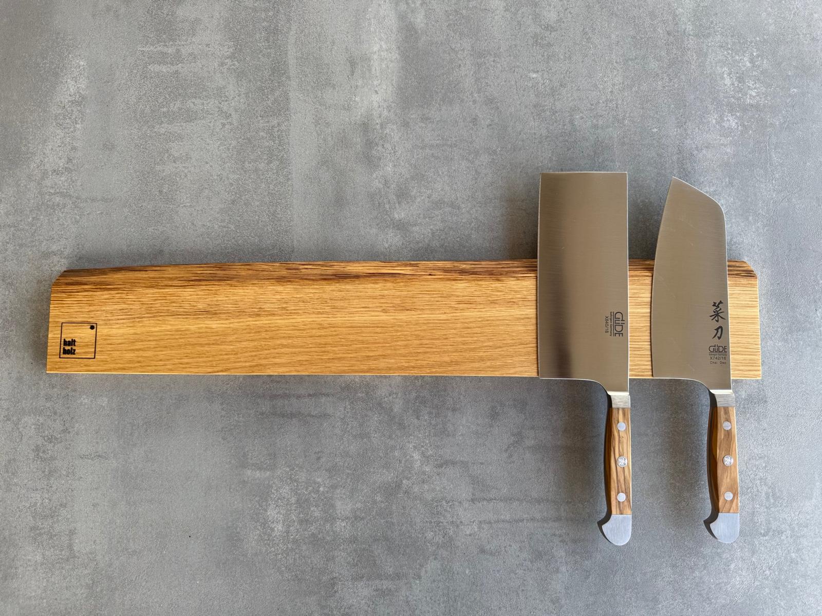 Magnetische Messerleiste aus Spessarteiche mit Baumkante – für 6–7 Messer