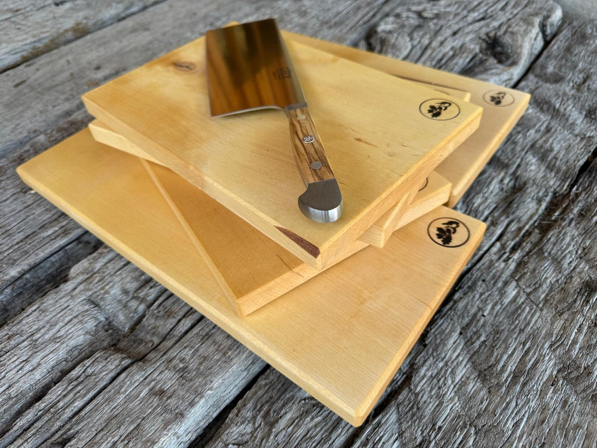 Schneidebrett Set aus Spessart Birke – 5 massive Brotzeitbretter Familien-Set