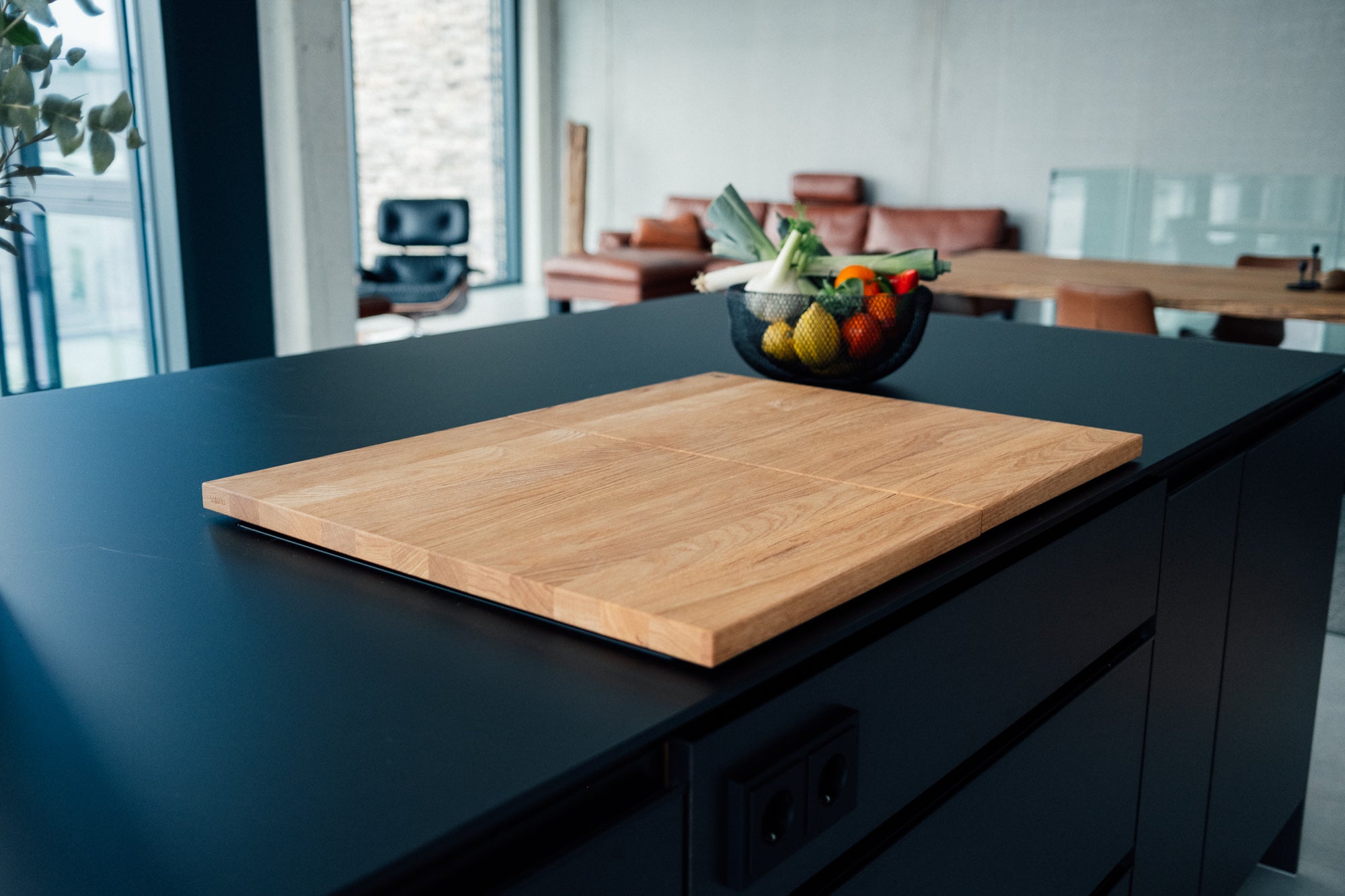 Zweiteilige Ceranfeldabdeckung / Herdabdeckung, ohne Anschlagleiste, Eiche - Spessartbrett