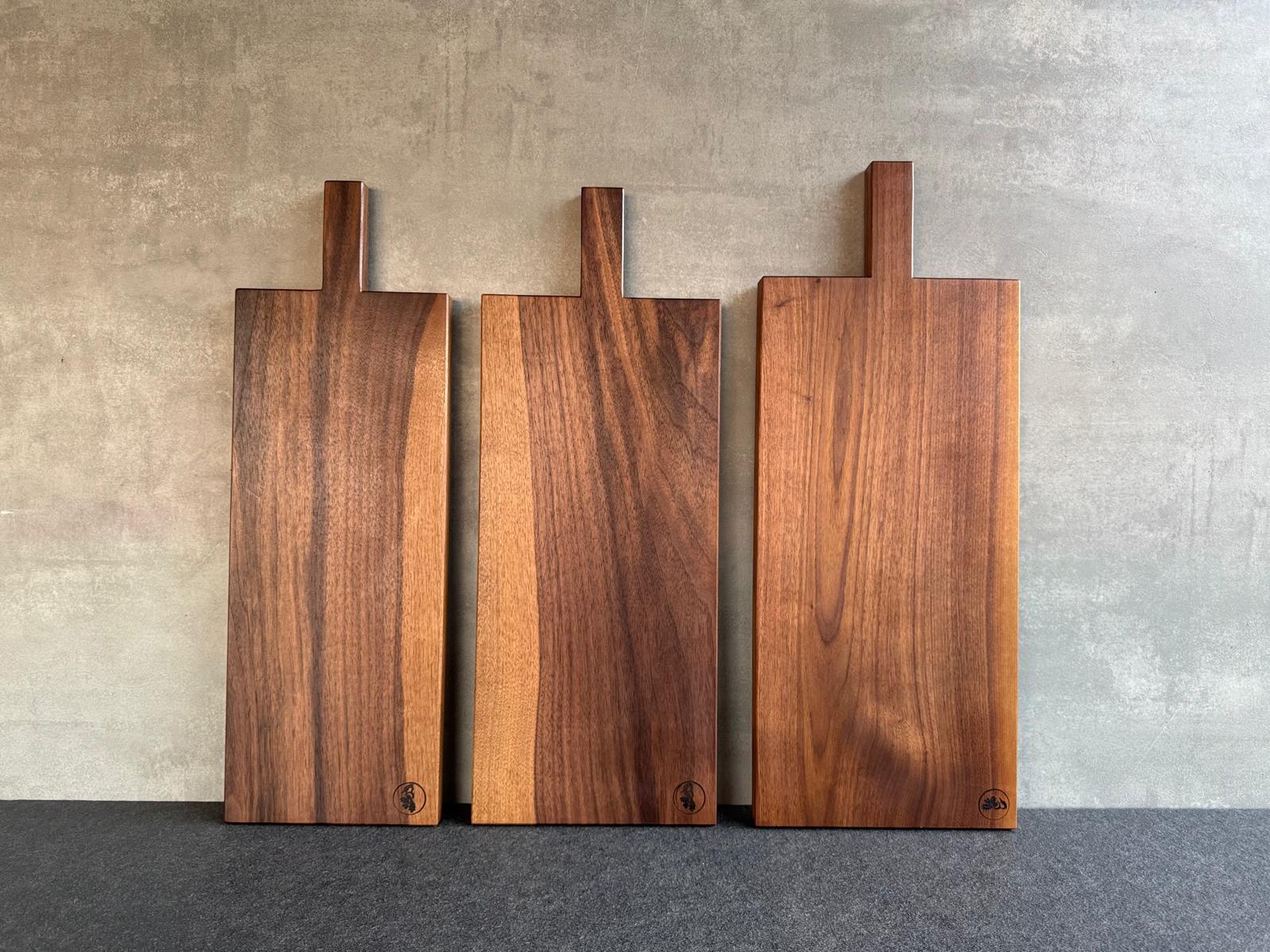 3 verschiedene Stielbretter aus einem Stück amerikanischem Nussbaum